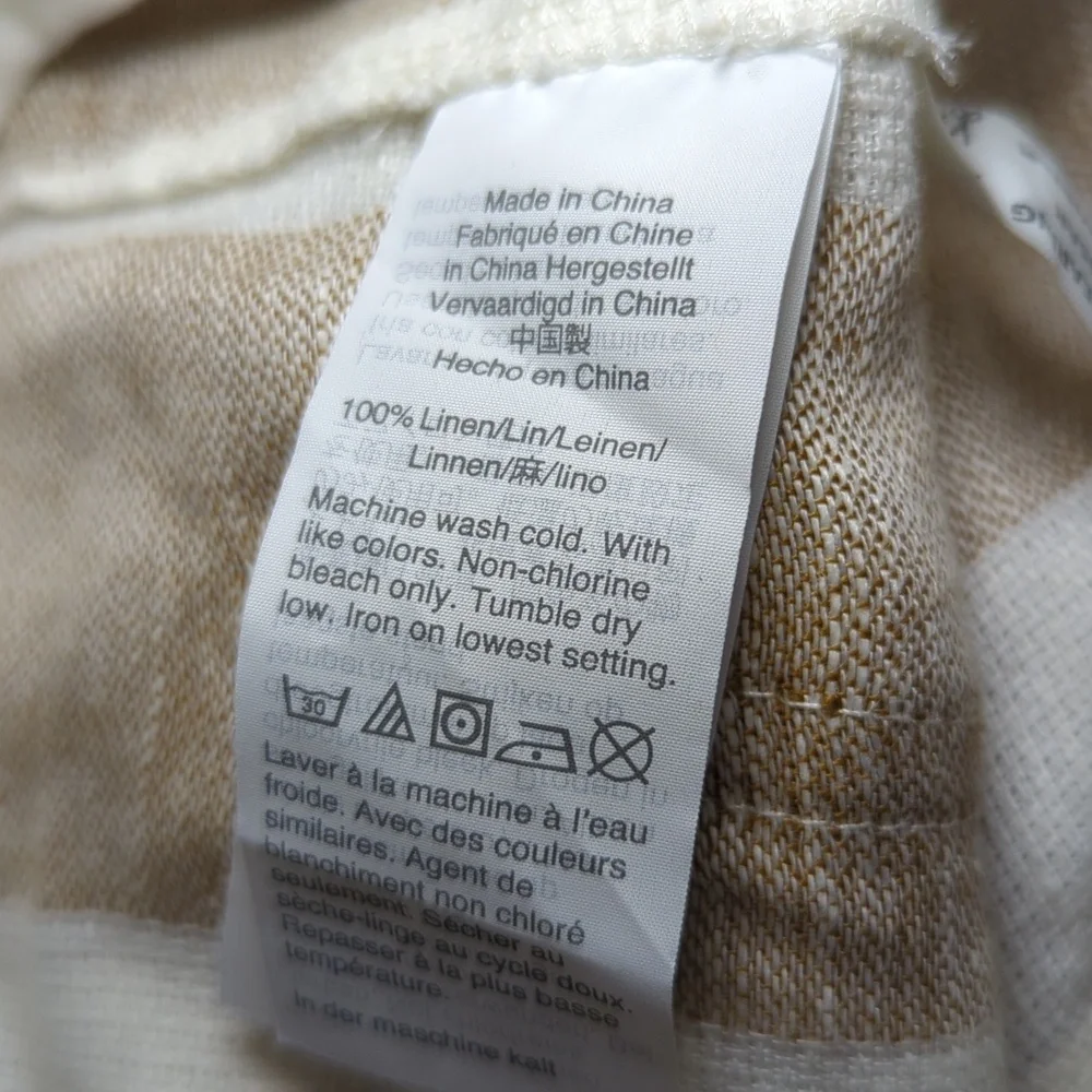 J Crew Striped Linen Pants Tan + Ivory Belted Straight Leg NEW Women's Size 00